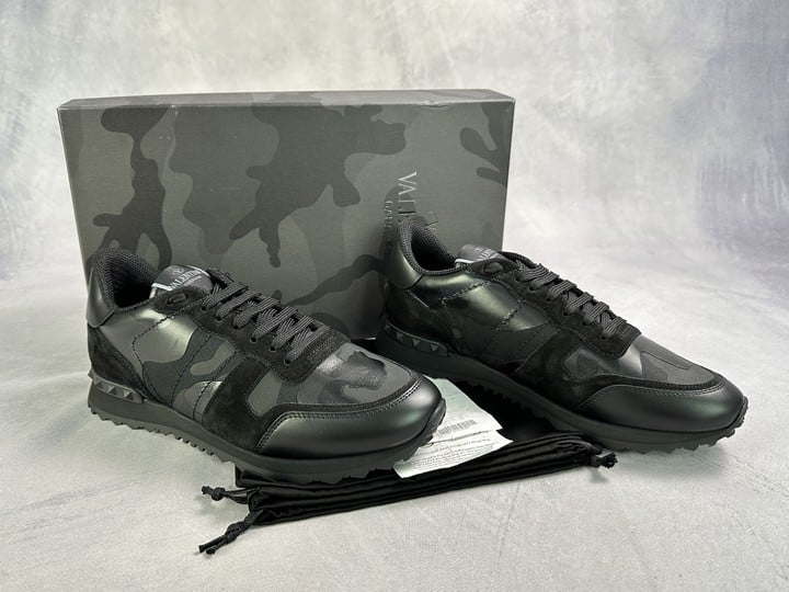 Valentino Garavani Black Camo Rockrunner Sneakers With Box , Dust Bags And Sales Receipt - Size 40 (VAT ONLY PAYABLE ON BUYERS PREMIUM)