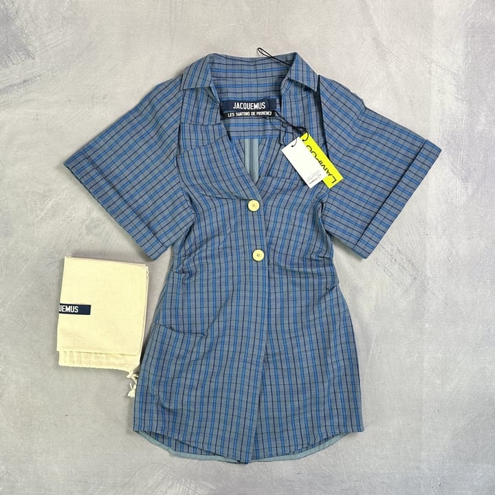 Jacqumus Blue Checkered Dress Shirt With Tag & Dust Bag - Size 36