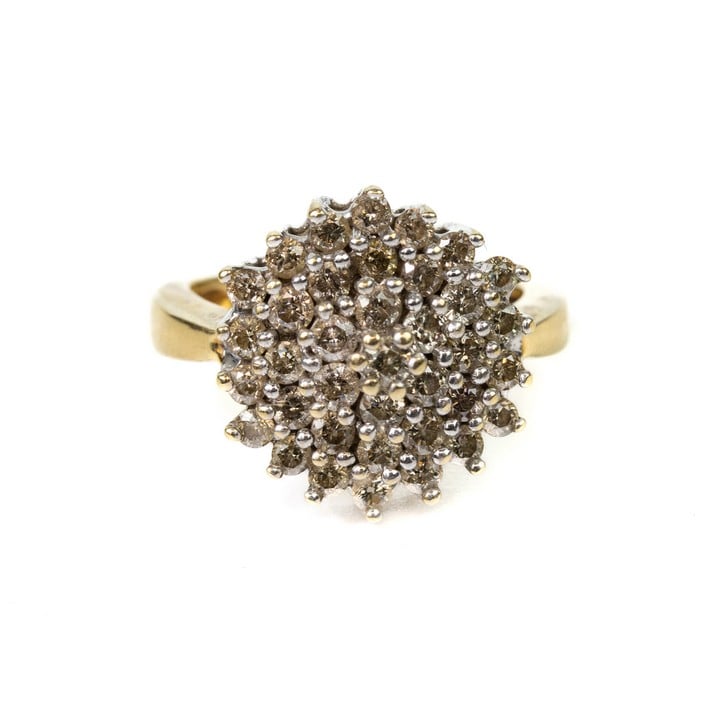 9K Yellow and White Diamond Cluster Ring, Size H, 4g.  Auction Guide: £150-£200 (VAT Only Payable on Buyers Premium)