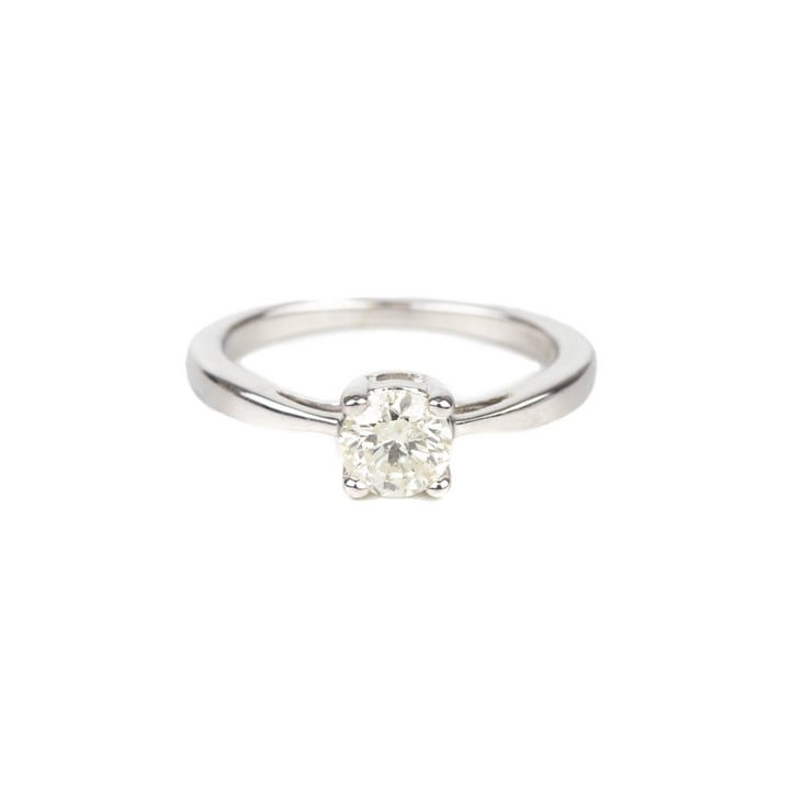 9ct White Gold 0.50ct Diamond Round Brilliant-cut Solitaire Ring, Size J, 2.1g. Colour L-M, Clarity I2-I3.  Auction Guide: £100-£150 (VAT Only Payable on Buyers Premium)