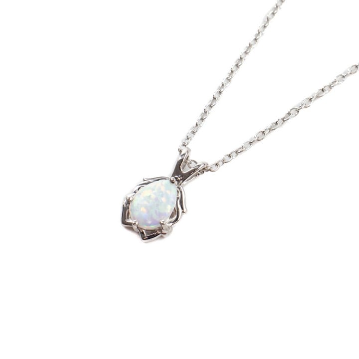 Silver Opal Pear Drop Pendant, 1.2cm and Chain, 45cm, 1.9g