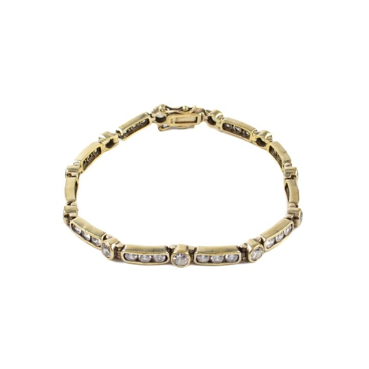 Silver Gold Plate Clear Stone Hinge Link Bracelet, 19cm, 14g (VAT Only Payable on Buyers Premium)