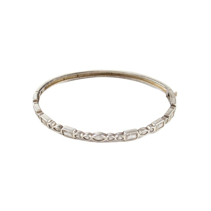 Silver Clear Stone Hinge Bangle, 17cm, 10.4g (VAT Only Payable on Buyers Premium)