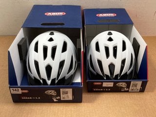 2 X ABUS URBAN-I 3.0 CYCLING HELMETS IN WHITE - UK SIZE MEDIUM: LOCATION - A4