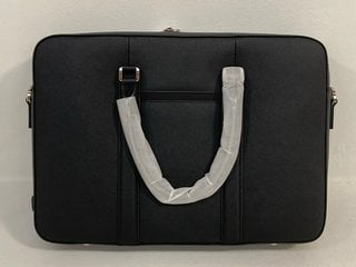 MAVERICK & CO MANHATTAN MONOCHROME LEATHER BRIEFCASE IN BLACK - RRP £224: LOCATION - FRONT BOOTH