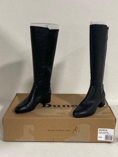 DUNE LONDON TAYLA SMART STRETCH HIGH LEG BOOTS IN BLACK LEATHER UK SIZE 3.5 - RRP £160: LOCATION - FRONT BOOTH