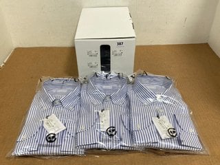 3 X XACUS MENS LIGHT BLUE & WHITE STRIPE POLOS - VARIOUS UK SIZES TO INCLUDE UK SIZE 44" - COMBINED RRP £552: LOCATION - B11