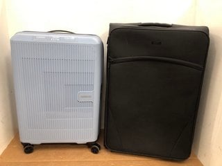 AMERICAN TOURISTER MEDIUM HARDSHELL SUITCASE IN SKY BLUE TO INCLUDE JOHN LEWIS & PARTNERS LARGE SOFT SHELL SUITCASE IN BLACK: LOCATION - C3