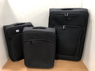 3 X JOHN LEWIS & PARTNERS SOFTSHELL SUITCASES IN BLACK - VARIOUS SIZES TO INCLUDE SMALL: LOCATION - C4