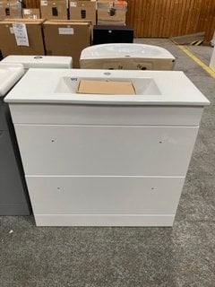 (COLLECTION ONLY) FLOOR STANDING 2 DRAWER SINK UNIT IN WHITE WITH 820 X 400MM 1TH CERAMIC BASIN COMPLETE WITH A MONO BASIN MIXER TAP AND CHROME SPRUNG WASTE RRP £840: LOCATION - D6