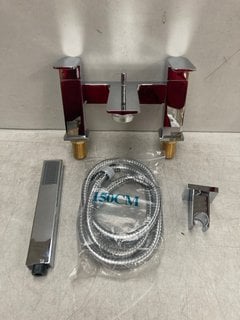 DECK MOUNTED BSM IN CHROME WITH PENCIL STYLE SHOWER HANDSET, HOSE AND WALL MOUNTING BRACKET RRP £385: LOCATION - R3