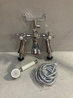 TRADITIONAL DECK MOUNTED BSM IN CHROME WITH SHOWER HANDSET AND HOSE RRP £315: LOCATION - R1