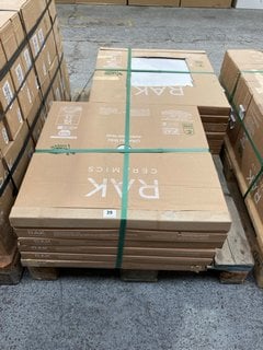 PALLET OF RAK INTERNAL/EXTERNAL GRADE (FREEZE THAW FROST RESISTANT PORCELAIN TILES) 600MM SQ IN ICE WHITE SMOOTH APPROX 17M SQ IN TOTAL APPROX 288KG IN WEIGHT RRP £1417 HEAVY ITEM ADEQUATE VEHICLE AN