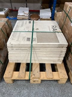 PALLET OF RAK INTERNAL/EXTERNAL GRADE (FREEZE THAW FROST RESISTANT PORCELAIN TILES) 750MM SQ IN COTSWOLD STONE APPROX 15M SQ IN TOTAL APPROX 312KG IN WEIGHT RRP £1194 HEAVY ITEM ADEQUATE VEHICLE AND