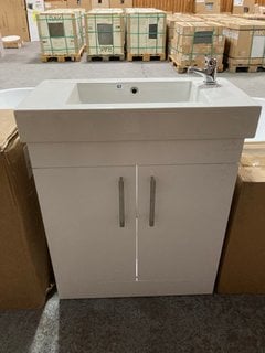 (COLLECTION ONLY) FLOOR STANDING 2 DOOR SINK UNIT IN WHITE WITH A 700 X 360MM 1TH CERAMIC BASIN COMPLETE WITH A MONO BASIN MIXER TAP & CHROME SPRUNG WASTE - RRP £765: LOCATION - C2