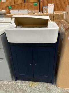 (COLLECTION ONLY) FLOOR STANDING 2 DOOR SEMI RECESSED SINK UNIT IN INDIGO WITH A 610 X 410MM 1TH CERAMIC COMPLETE WITH A MONO BASIN MIXER TAP AND CHROME SPRUNG WASTE RRP £745: LOCATION - D5