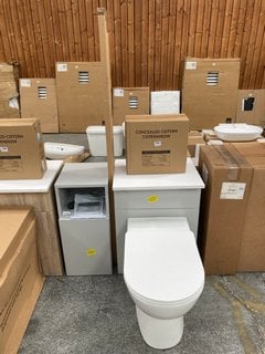 (COLLECTION ONLY) 500 X 350MM TOILET UNIT IN PEARL GREY AND WHITE WITH BTW PAN, SEAT AND CONCEALED CISTERN FITTING KIT WITH 300MM WIDE 1 DOOR TOILET TISSUE UNIT AND PLINTH RRP £1005: LOCATION - D3