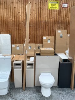 (COLLECTION ONLY) BATHROOM SET TO INCLUDE A TOILET UNIT IN CASHMERE WITH BTW PAN, SEAT AND CONCEALED CISTERN FITTING KIT, 2X BASE UNITS WITH A 1000 X 165MM PLINTH AND 2000 X 355 X 28MM JAVA ICE BATHR