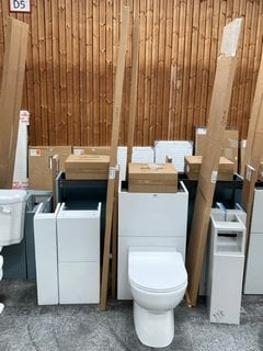 (COLLECTION ONLY) BATHROOM SET TO INCLUDE A TOILET UNIT IN WHITE WITH BTW PAN, SEAT AND CONCEALED CISTERN FITTING KIT, 2X BASE UNITS WITH A 1000 X 165MM PLINTH AND 2000 X 355 X 28MM JAVA ICE BATHROOM