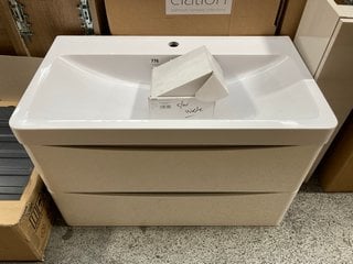 (COLLECTION ONLY) WALL HUNG 2 DRAWER SINK UNIT IN WHITE 800 X 450MM 1TH POLYMARBLE BASIN COMPLETE WITH A MONO BASIN MIXER TAP AND CHROME SPRUNG WASTE RRP £840: LOCATION - D3