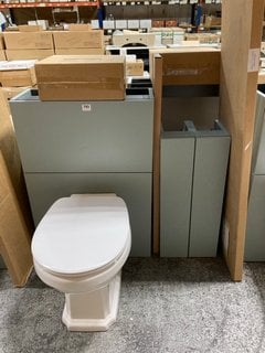 (COLLECTION ONLY) BATHROOM SET TO INCLUDE A TOILET UNIT IN MATT FERN WITH BTW PAN, SEAT AND CONCEALED CISTERN FITTING KIT, 2X BASE UNITS WITH A 1000 X 165MM PLINTH AND 2000 X 355 X 28MM DRIFTWOOD BAT