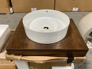 (COLLECTION ONLY) 600 X 460MM FLOATING SHELF IN DARK OAK WITH A ROUND CERAMIC VESSEL BASIN RRP £420: LOCATION - D3