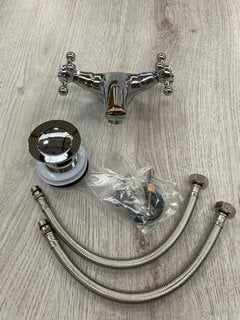 TRADITIONAL CROSSHEADS MONO BASIN MIXER TAP AND CHROME SPRUNG WASTE RRP £205: LOCATION - R2