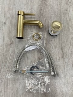 MONO BASIN MIXER TAP IN BRUSHED BRASS WITH SPRUNG WASTE RRP £225: LOCATION - R2