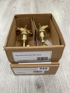 2 SETS OF WALL MOUNTED SHUT OFF VALVES IN BRUSHED BRASS RRP £300: LOCATION - R2