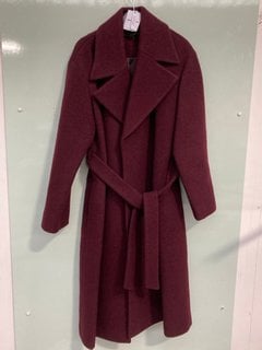 WHISTLES WOMENS LORNA WRAP WOOL COAT IN BURGUNDY - UK SIZE 10 - RRP £329: LOCATION - BOOTH