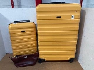 3 X ASSORTED JOHN LEWIS & PARTNERS TRAVEL ITEMS TO INCLUDE LARGE HARDSHELL WHEELED SUITCASE IN YELLOW: LOCATION - H4