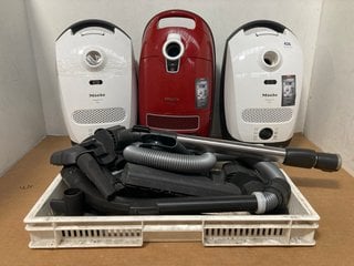 2 X MIELE CLASSIC CL FLEX VACUUMS IN WHITE TO INCLUDE MIELE COMPLETE C3 CAT & DOG FLEX VACUUM IN RED: LOCATION - H3