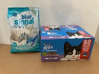 SIVOCAT BLUE SIGNAL PREMIUM CLUMPING CAT LITTER TO INCLUDE QTY OF PURINA FELIX ORIGINAL CAT FOOD POUCHES - BBE: 06/2026: LOCATION - G5