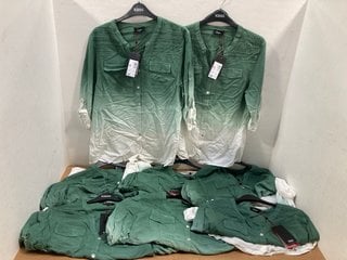 7 X WOMEN'S KLASS GREEN AND WHITE LONG SLEEVED T SHIRTS IN VARIOUS SIZES: LOCATION - G7