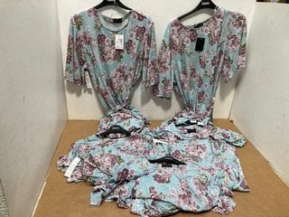 5 X ANNA ROSE SHORT SLEEVE FLORAL PRINT DRESSES IN AQUA BLUE IN VARIOUS SIZES - COMBINED RRP:£225: LOCATION - G10