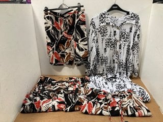 4 X WOMEN'S KLASS FLORAL PRINT LOOSE SHORTS IN VARIOUS SIZES TO INCLUDE 2 X WOMEN'S WHITE AND BLACK FLORAL T SHIRTS: LOCATION - G10