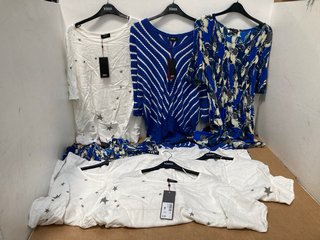 QTY OF ASSORTED WOMEN'S CLOTHING IN VARIOUS SIZES TO INCLUDE KLASS BLUE AND WHITE STRIPED KNITTED T SHIRT UK SIZE L: LOCATION - G12