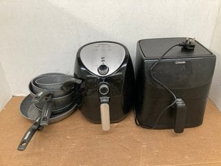 3 X ASSORTED KITCHEN APPLIANCE ITEMS TO INCLUDE TOWER 5 PIECE PAN SET IN GREY: LOCATION - G14