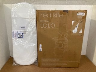 RED KITE FEED ME LOLO HIGH CHAIR TO INCLUDE FIBRE PALM MOSES MATTRESS: LOCATION - G15