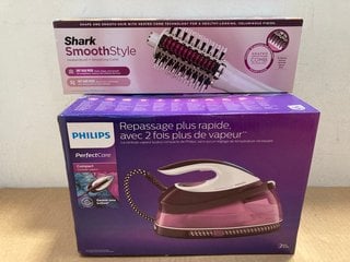 PHILIPS PERFECTCARE COMPACT STEAM GENERATOR IRON TO INCLUDE SHARK SMOOTHSTYLE HEATED BRUSH: LOCATION - F12