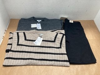 3 X ASSORTED WOMENS CLOTHING TO INCLUDE B.YOUNG BY MARIANNE SHORT STRIPED DRESS IN BLACK AND BEIGE UK SIZE M: LOCATION - F10