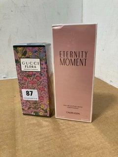 GUCCI FLORA GORGEOUS GARDENIA 100ML EAU DE PARFUM TO INCLUDE CALVIN KLEIN ETERNITY MOMENT 100ML EAU DE PARFUM SPRAY - COMBINED RRP:£160: LOCATION - WH3