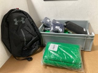 QTY OF ASSORTED ITEMS TO INCLUDE UNDER ARMOUR BACKPACK IN BLACK: LOCATION - WH3