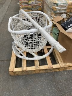 WHITE HANGING EGG CHAIR: LOCATION - B7 (KERBSIDE PALLET DELIVERY)