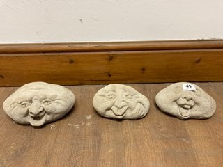 (COLLECTION ONLY) 3 X HAPPY FACE GARDEN ORNAMENTS IN STONE: LOCATION - B3