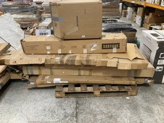 PALLET OF ASSORTED FLAT PACK ITEMS TO INCLUDE WHITE & PINE WOODEN BED PARTS & SPA PUMP IN GREY: LOCATION - A2 (KERBSIDE PALLET DELIVERY)