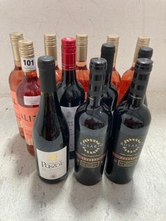 12 X ASSORTED BOTTLES OF WINE TO INCLUDE CALIZA TEMPRANILLO ROSADO 2022 75CL ALC 13.5% (WE OPERATE A CHALLENGE 25 POLICY. 18+ ID MAY BE REQUIRED UPON COLLECTION/DELIVERY, E.G. A VALID PASSPORT OR PHO