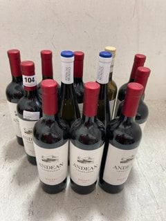 12 X BOTTLES OF ASSORTED WINES TO INCLUDE ANDEAN VINEYARDS MALBEC 2022 75CL ALC 12.5% (WE OPERATE A CHALLENGE 25 POLICY. 18+ ID MAY BE REQUIRED UPON COLLECTION/DELIVERY, E.G. A VALID PASSPORT OR PHOT