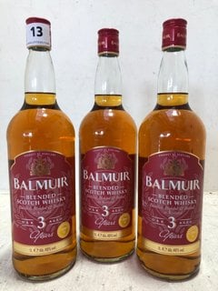 (COLLECTION ONLY) 3 X BALMUIR BLENDED SCOTCH WHISKEY 1L ALC 40% (WE OPERATE A CHALLENGE 25 POLICY. 18+ ID MAY BE REQUIRED UPON COLLECTION/DELIVERY, E.G. A VALID PASSPORT OR PHOTO DRIVING LICENCE.): L