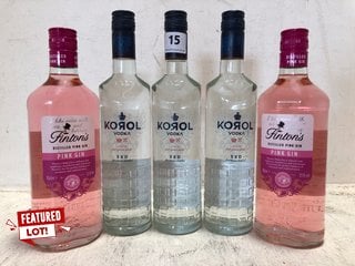 3 X KOROL VODKA 50CL ALC 40% TO INCLUDE 2 X FINTONS DISTILLED PINK GIN 70CL ALC 37.5% (WE OPERATE A CHALLENGE 25 POLICY. 18+ ID MAY BE REQUIRED UPON COLLECTION/DELIVERY, E.G. A VALID PASSPORT OR PHOT